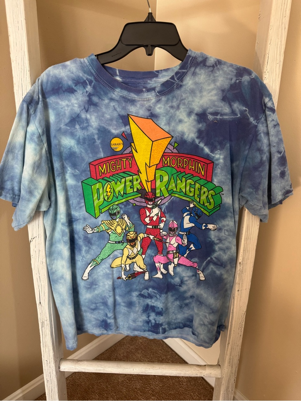 Power Ranger Tie-Dye Tee with Multicolor Rangers Graphic - Blue